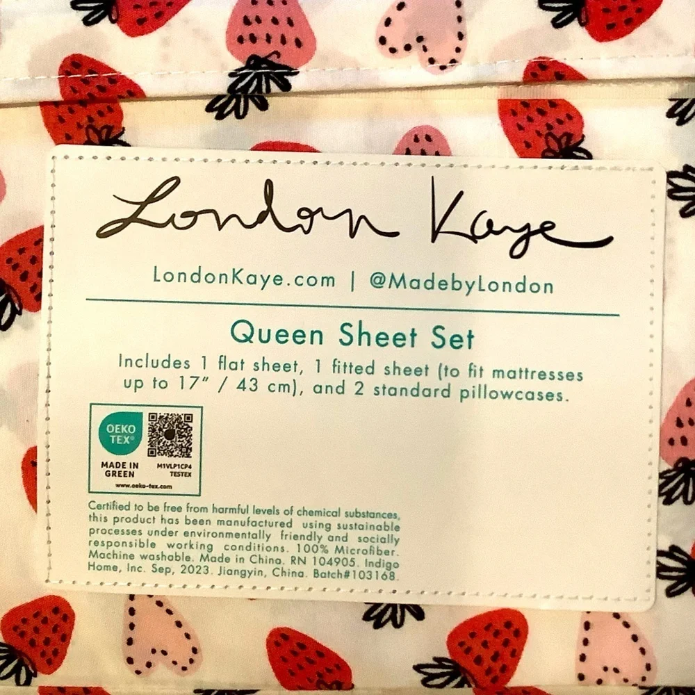 London Kaye Strawberry & Hearts Queen 4-pc. Sheet Set New